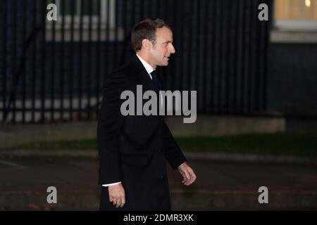 IMMAGINE DEL FILE DAL 3 DICEMBRE 2019. Londra, Regno Unito. 3 dicembre 2019. Nella foto: Emmanuel Macron - Presidente della Francia ha dato risultati positivi per Covid-19, il presidente francese ha detto che è ancora responsabile della gestione del paese e lavorerà a distanza, ha detto un funzionario. L'età di 42 anni aveva preso un test dopo che i sintomi apparso ora auto-isolano per i prossimi sette giorni, l'Elysee Palace ha detto in una dichiarazione. Boris Johnson, primo ministro britannico, ospita un'accoglienza con leader stranieri in vista della riunione della NATO (Organizzazione del Trattato Nord Atlantico) il 4 dicembre. Credit: Colin Fisher/Alamy Live News Foto Stock