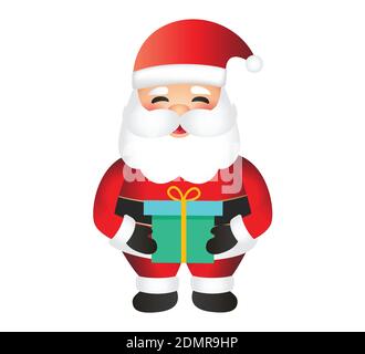 Illustrazione del cartone animato di Babbo Natale isolata su sfondo bianco. Personaggio Babbo Natale con regalo. Santa tenuta regalo. Illustrazione Vettoriale