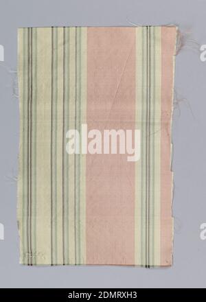 Frammento, Medio: Seta tecnica: Tessitura semplice, seta leggera in strisce verticali di rosa, bianco, verde e nero., Francia, XIX secolo, tessuti tessuti, frammenti Foto Stock
