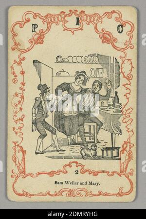 Carta da gioco, inchiostro rosso e nero, carta, in alto: P 1 C; sotto immagine centrale: 2, Europa, ca. 1855, carta da gioco Foto Stock