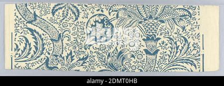 Indian, Morris & Co., (Londra, Inghilterra), William Morris, (inglese, 1834–1896), stampato a blocchi su carta, Design ispirato da vecchi lavori di crewel da stampe indiane e anche indiane nel design 'Tree of Life' con melograni e motivi floreali indiani piuttosto grandi. Stesso design del 1941-74-23. Blue design on Ivory Field., Londra, Inghilterra, 1863–70, Wallcoverings, Sidewall, Sidewall Foto Stock