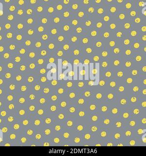 Vernice grunge bianca e nera Spratter textured vettoriale motivo senza cuciture sfondo. Textural Organic painted circles dutone sfondo giallo grigio. Gettato Illustrazione Vettoriale