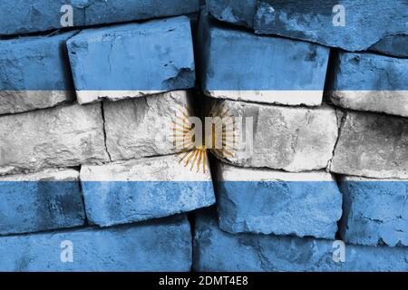 Bandiera argentina dipinta su muro di mattoni Foto Stock