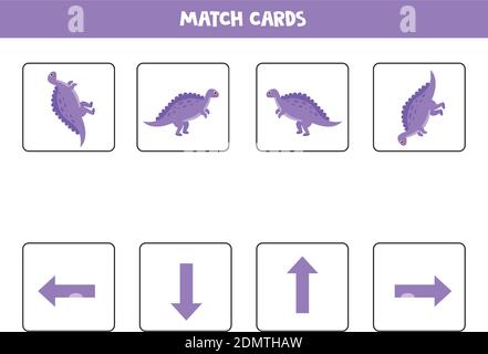Learning right, left, up, down with cute dinosaur. Educational logical game for kids. Illustrazione Vettoriale