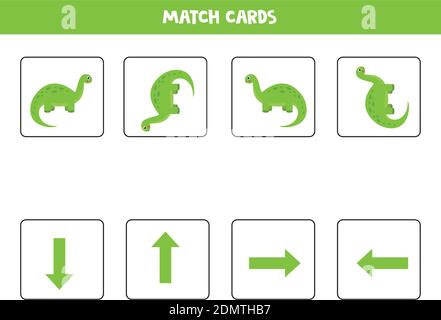 Orientamento spaziale con simpatico dinosauro. Sinistra, destra, su o giù. Gioco educativo. Illustrazione Vettoriale
