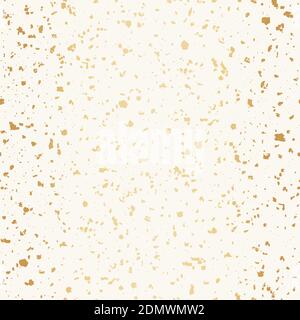 Vector bianco e oro foglio artigianale terrazzo motivo sfondo. Sfondo di particelle di granito di pietra granulata grossolana densa. Astratto roccia ignea Illustrazione Vettoriale