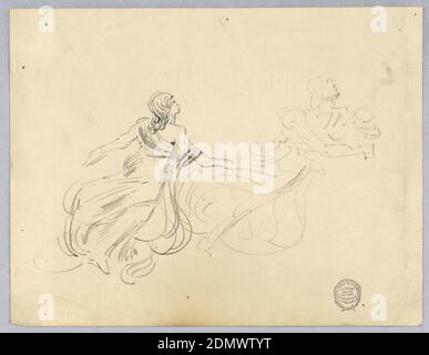 Schizzo di due figure femminili, Francis Augustus Lathrop, americano, 1849 - 1909, pastello nero su carta panna, schizzi di due figure femminili, forse angeli, volando a destra., USA, ca. 1895, figure, disegno Foto Stock