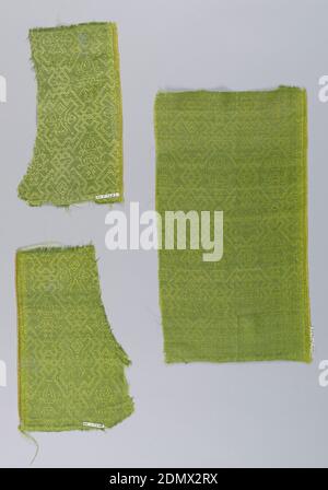 Fragment, Medium: silk Technique: woven, Narrowly outlined lozenge fields in green., 17th century, woven textiles, Fragment Stock Photo