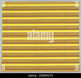 Bordi, block-printed su carta fatta a mano, Conventionalized strisce di bambù marrone in rilievo alto contro sfondo giallo. La superficie effettiva della carta è marrone. Due bordi inclusi in una larghezza., Inghilterra, 1820, Wallcoverings, Borders Foto Stock