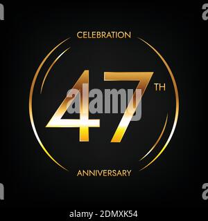 47th anniversary. Forty-seven years birthday celebration banner in bright golden color. Circular logo with elegant number design. Illustrazione Vettoriale