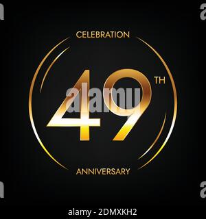 49° anniversario. Banner festeggiamenti per il compleanno di quarantanove anni di colore dorato brillante. Logo circolare con elegante design numerico. Illustrazione Vettoriale