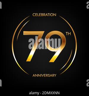79th anniversary. Seventy-nine years birthday celebration banner in bright golden color. Circular logo with elegant number design. Illustrazione Vettoriale