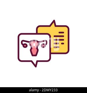 Consultazione con medico ginecologo icona linea colore. Pittogramma di contorno per la pagina web. Illustrazione Vettoriale