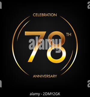 78° anniversario. Banner festeggiamenti di settantotto anni in brillante colore dorato. Logo circolare con elegante design numerico. Illustrazione Vettoriale