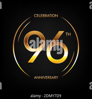 96° anniversario. Banner festeggiamenti di novantasei anni in colore dorato brillante. Logo circolare con elegante design numerico. Illustrazione Vettoriale