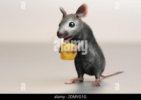 Illustrazione 3D di un mouse di casa Mus musculus Foto Stock