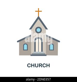 Icona della chiesa piatta. Colore elemento semplice da collezione di nozze. Icona Creative Church per web design, modelli, infografiche e altro ancora Illustrazione Vettoriale
