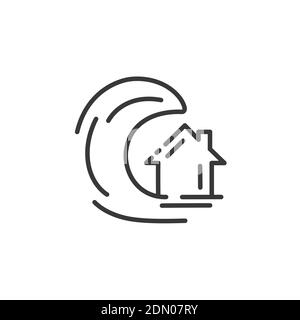Icona della linea sottile dello tsunami. Illustrazione del vettore meteo a profilo isolato Illustrazione Vettoriale