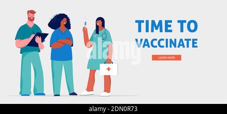 Time to vaccinate concept design -with a group of medical professionals  Stock Vector