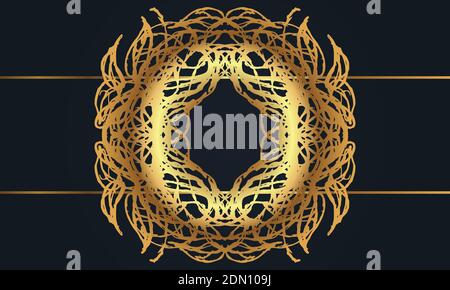 Luxury ornamental mandala design vector background. Black and golden floral background. Stock Vector