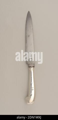 Coltello, argento, coltello con manico a pistola, Inghilterra, XVIII-XIX secolo, posate, arti decorative, coltello Foto Stock