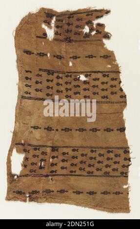 Textile, Embroidery using silk thread on linen plain weave., Vertical stripes of small shapes in brown silk., Near East, 13th century, embroidery & stitching, Textile Stock Photo