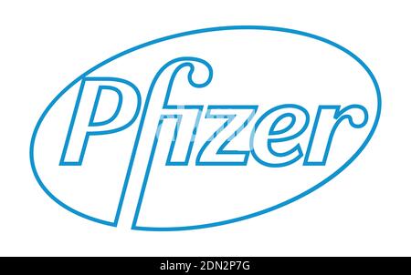 Pfizer Vector Logo - Latest Blue Color - Società farmaceutica americana che ricerca e sviluppo di vaccini e prodotti medicali. Laboratorio di farmacia Illustrazione Vettoriale