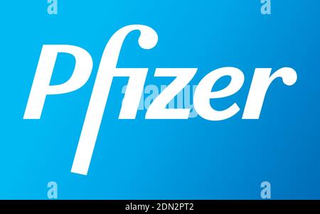Pfizer Vector Logo - Latest Blue Color - Società farmaceutica americana che ricerca e sviluppo di vaccini e prodotti medicali. Laboratorio di farmacia Illustrazione Vettoriale