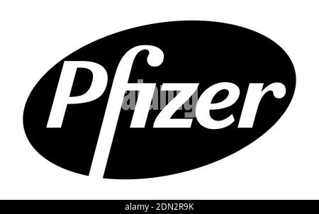 Pfizer Vector Logo - Black Color Silhouette - Società farmaceutica americana che ricerca e sviluppo di vaccini e prodotti medicali. Pharma Illustrazione Vettoriale