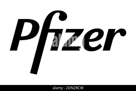 Pfizer Vector Logo - Black Color Silhouette - Società farmaceutica americana che ricerca e sviluppo di vaccini e prodotti medicali. Pharma Illustrazione Vettoriale