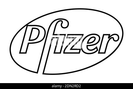 Pfizer Vector Logo - Black Color Silhouette - Società farmaceutica americana che ricerca e sviluppo di vaccini e prodotti medicali. Pharma Illustrazione Vettoriale