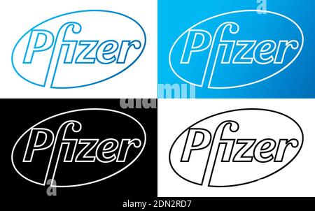Logo Pfizer Vector - ultima silhouette blu e nera Set - American Pharmaceutical Corporation che ricerca e sviluppo vaccini e pharm Illustrazione Vettoriale