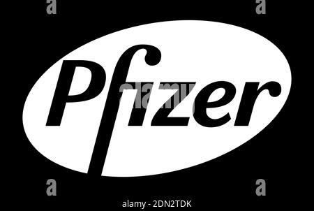 Pfizer Vector Logo - Black Color Silhouette - Società farmaceutica americana che ricerca e sviluppo di vaccini e prodotti medicali. Pharma Illustrazione Vettoriale