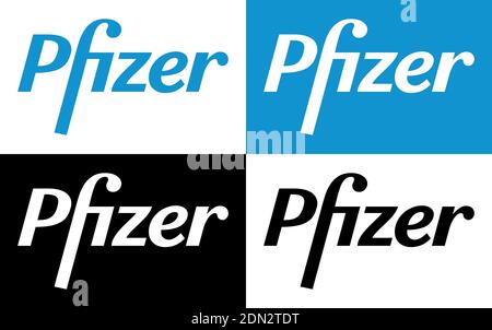 Logo Pfizer Vector - ultima silhouette blu e nera Set - American Pharmaceutical Corporation che ricerca e sviluppo vaccini e pharm Illustrazione Vettoriale