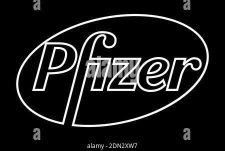 Pfizer Vector Logo - Black Color Silhouette - Società farmaceutica americana che ricerca e sviluppo di vaccini e prodotti medicali. Pharma Illustrazione Vettoriale