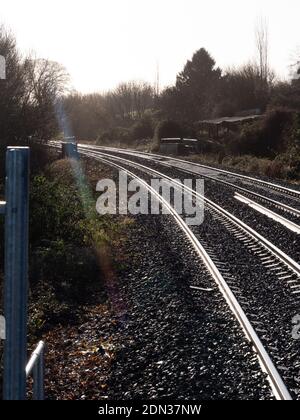 Binari ferroviari a Dilton Marsh Halt, vicino a Westbury, Wiltshire, Inghilterra, Regno Unito. Foto Stock