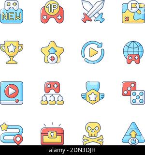 Menu gioco icone di colore RGB impostate Illustrazione Vettoriale