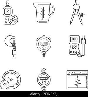 Measuring instruments linear icons set Stock Vector