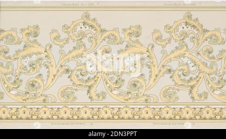 Fregio, S.A. Maxwell & Co., carta stampata a macchina, rotoli di acanto su larga scala, nastro di ornamento sul fondo, USA, 1905–1915, Wallcoverings, Frieze Foto Stock