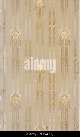 Sidewall, Standard Wall-Paper Company, Standard Wall-Paper Company, Sandy Hill, New York, Machine-printed paper, On gray ground, vertical rinceaux with motifs of flowers surrounded by mosaic frames, with hanging garland., Sandy Hill, New York, USA, 1905–1915, Wallcoverings, Sidewall Stock Photo