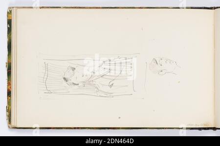 Pagina di Sketchbook: Due ritratti, Kenyon Cox, americano, 1856–1919, grafite su carta, due ritratti abbozzati, probabili autoritratti dell'artista. Sopra, vista di tre quarti della testa e delle spalle, all'interno del telaio rettangolare. Sotto, ulteriore schizzo di Head., USA, 1875, album (rilegati) e libri, portafoglio Sketchbook, portafoglio Sketchbook Foto Stock