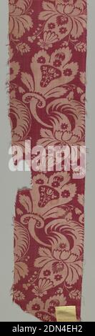 Frammento, medio: Seta tecnica: Damasca satinata a 5 imbragature, fiori fantastici in rosso e bianco., Spagna, ca. 1705, tessuti, frammenti Foto Stock