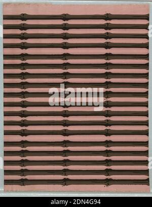 Borders, Block-printed on handmade paper, Black parallel bamboo strips on pink ground. Two borders to a width. Shading of strips changes direction approximately half way across each border., England, 1820–22, Wallcoverings, Borders Stock Photo