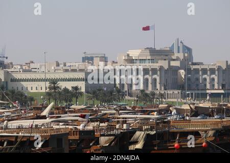 Vista di Emiri Diwan, è l'ufficio del re del Qatar. Foto Stock