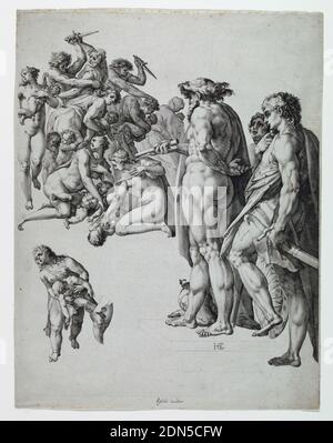 Massacro degli Innocenti, Hendrik Goltzius, Netherlandish, 1558 – 1617, Claes Jansz. Visscher, olandese, 1550 - 1612, incisione su carta, Olanda, ca. 1585-86, Stampa Foto Stock