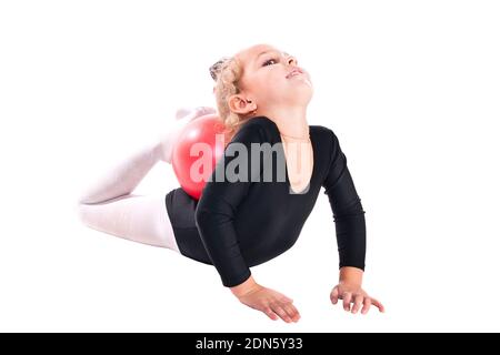 Ragazza ginnasta isolato su uno sfondo bianco Foto Stock