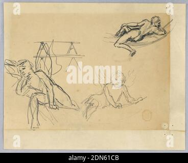 Studio per 'Zodiac', Francis Augustus Lathrop, americano, 1849 - 1909, grafite su carta, disegno di figure reclinabili., USA, ca. 1894, figure, disegno Foto Stock