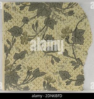 Campione di pareti laterali, stampato a macchina su carta, sfondi frammentari da campionari, inclusi disegni in stile estetico e anglo-giapponese., 72 pagine di campioni., USA, 1880–90, Wallcoverings, campione di pareti laterali Foto Stock