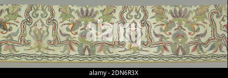 Fragment, Medium: silk, polychrome paint Technique: painted and printed on plain weave, Panel with several repeats of a conventionalized design made from leaves and flowers, arabesques and curving, intersecting lines., China, 18th century, printed, dyed & painted textiles, Fragment Stock Photo