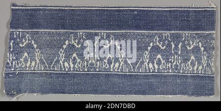 Fragment, Medium: cotton, linen Technique: plain weave with supplementary weft, Supplementary blue weft floating alternately face to face to form a design of trianges and affronted horses., Italy, 16th–17th century, woven textiles, Fragment Stock Photo